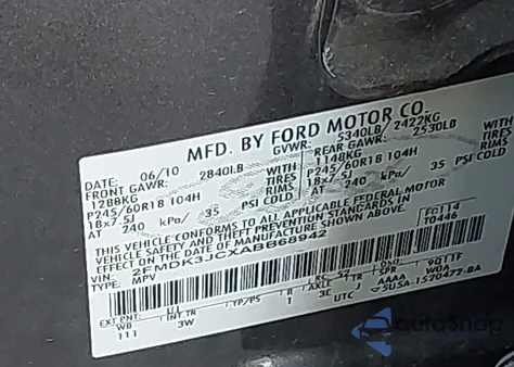 2010 Ford Edge Sel z USA, uszkodzony, nr VIN 2FMDK3JCXABB68942